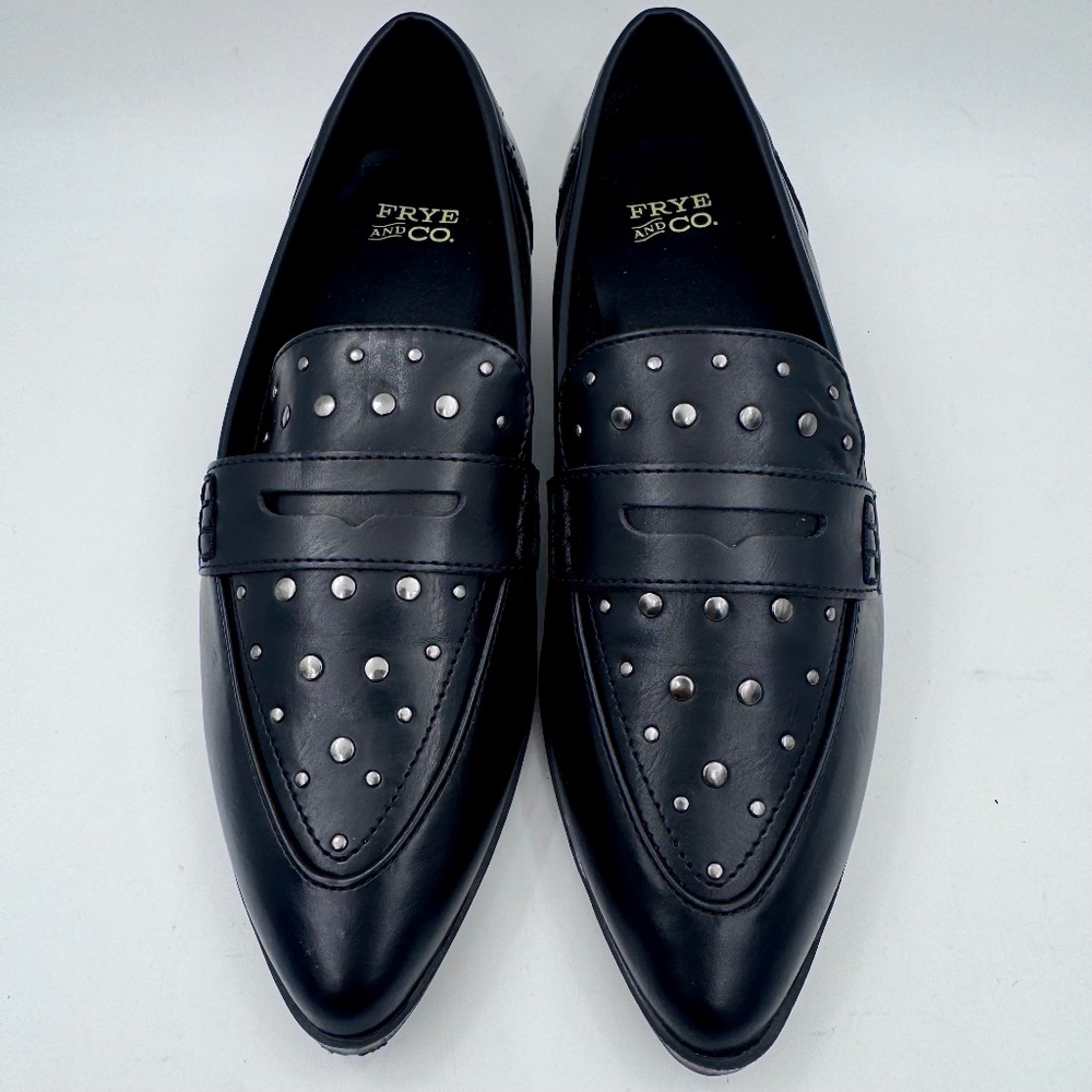 NWOB Frye and Co. Women's Elara Black Edgy Studded Pointed-Toe Loafers | Size 6M